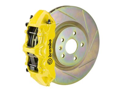 Brembo GT Series 6-Piston Front Big Brake Kit with 14-Inch 1-Piece Type 1 Slotted Rotors; Yellow Calipers (10-15 V6 Camaro)