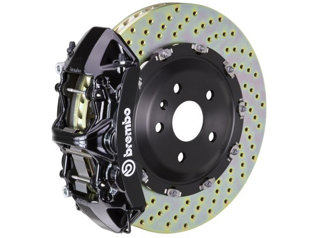 Brembo GT Series 6-Piston Front Big Brake Kit with 15.90-Inch 2-Piece Cross Drilled Rotors; Black Calipers (16-24 Camaro SS)
