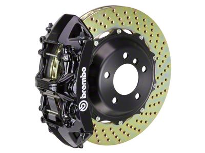 Brembo GT Series 6-Piston Front Big Brake Kit with 15-Inch 2-Piece Cross Drilled Rotors; Black Calipers (10-15 V6 Camaro)