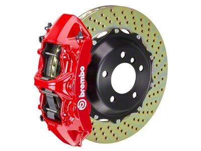 Brembo GT Series 6-Piston Front Big Brake Kit with 15-Inch 2-Piece Cross Drilled Rotors; Red Calipers (10-15 V6 Camaro)