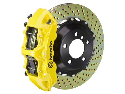 Brembo GT Series 6-Piston Front Big Brake Kit with 15-Inch 2-Piece Cross Drilled Rotors; Yellow Calipers (10-15 V6 Camaro)