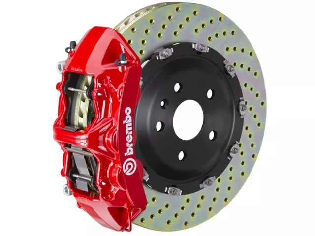 Brembo GT Series 6-Piston Front Big Brake Kit with 15-Inch 2-Piece Cross Drilled Rotors; Red Calipers (10-15 Camaro SS)