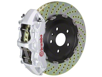 Brembo GT Series 6-Piston Front Big Brake Kit with 15-Inch 2-Piece Cross Drilled Rotors; Silver Calipers (10-15 Camaro SS)