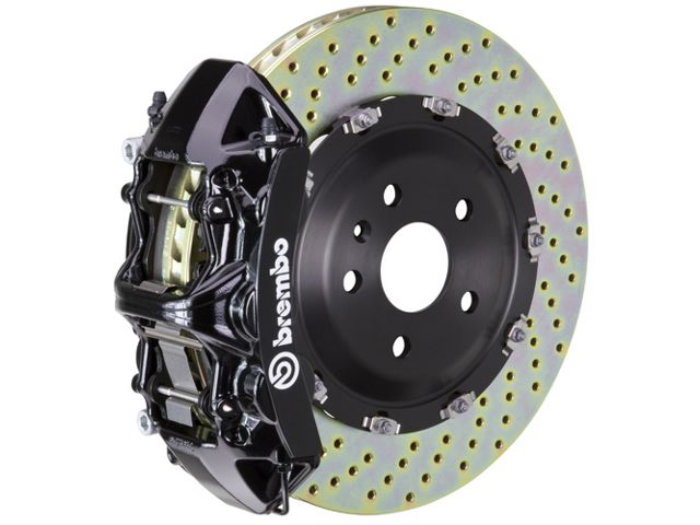 Brembo GT Series 6-Piston Front Big Brake Kit with 15-Inch 2-Piece Cross Drilled Rotors; Black Calipers (16-24 Camaro LS, LT, SS)