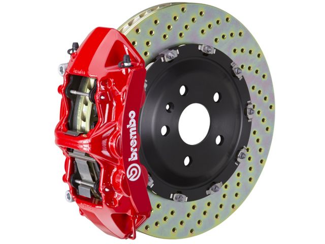 Brembo GT Series 6-Piston Front Big Brake Kit with 15-Inch 2-Piece Cross Drilled Rotors; Red Calipers (16-24 Camaro LS, LT, SS)