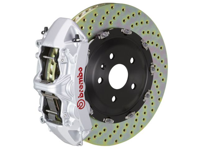 Brembo GT Series 6-Piston Front Big Brake Kit with 15-Inch 2-Piece Cross Drilled Rotors; Silver Calipers (16-24 Camaro LS, LT, SS)