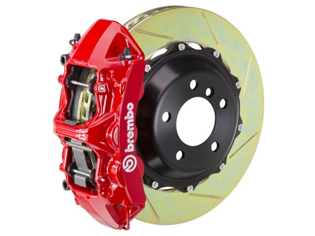 Brembo GT Series 6-Piston Front Big Brake Kit with 15-Inch 2-Piece Type 1 Slotted Rotors; Red Calipers (10-15 V6 Camaro)