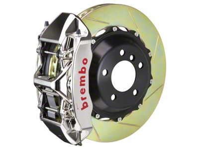 Brembo GT Series 6-Piston Front Big Brake Kit with 15-Inch 2-Piece Type 1 Slotted Rotors; Nickel Plated Calipers (10-15 V6 Camaro)