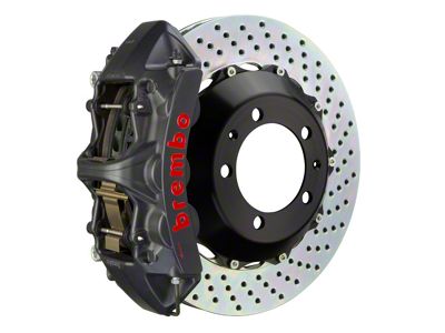 Brembo GT-S Series 6-Piston Front Big Brake Kit with 14-Inch 2-Piece Cross Drilled Rotors; Black Hard Anodized Calipers (09-10 Challenger R/T, SE)