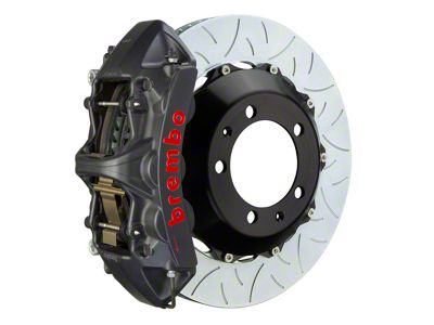 Brembo GT-S Series 6-Piston Front Big Brake Kit with 14-Inch 2-Piece Type 3 Slotted Rotors; Black Hard Anodized Calipers (09-10 Challenger R/T, SE)