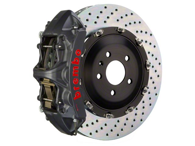 Brembo GT-S Series 6-Piston Front Big Brake Kit with 15-Inch 2-Piece Cross Drilled Rotors; Black Hard Anodized Calipers (08-14 Challenger SRT8)