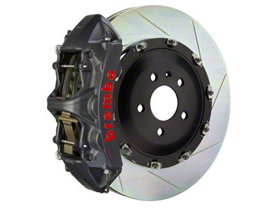 Brembo GT-S Series 6-Piston Front Big Brake Kit with 15-Inch 2-Piece Type 1 Slotted Rotors; Black Hard Anodized Calipers (09-10 Challenger R/T)