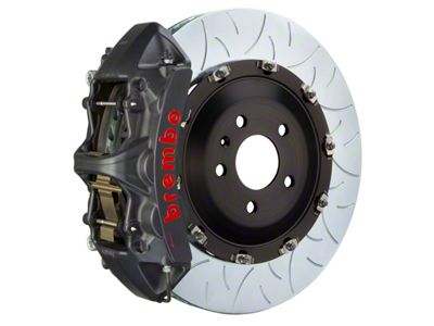 Brembo GT-S Series 6-Piston Front Big Brake Kit with 15-Inch 2-Piece Type 3 Slotted Rotors; Black Hard Anodized Calipers (09-10 Challenger R/T)