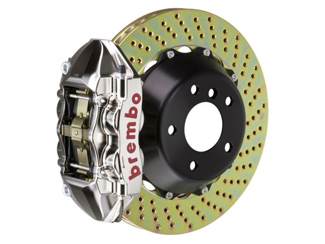 Brembo GT Series 4-Piston Rear Big Brake Kit with 15-Inch 2-Piece Cross Drilled Rotors; Nickel Plated Calipers (08-14 Challenger SRT8)