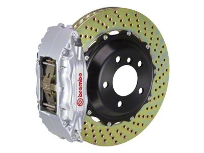 Brembo GT Series 4-Piston Front Big Brake Kit with 14-Inch 2-Piece Cross Drilled Rotors; Silver Calipers (09-10 Challenger R/T, SE)