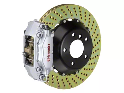 Brembo GT Series 4-Piston Rear Big Brake Kit with 13.60-Inch 2-Piece Cross Drilled Rotors; Silver Calipers (09-23 5.7L HEMI, V6 RWD Challenger)