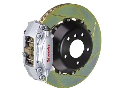 Brembo GT Series 4-Piston Rear Big Brake Kit with 13.60-Inch 2-Piece Type 1 Slotted Rotors; Silver Calipers (09-23 5.7L HEMI, V6 RWD Challenger)