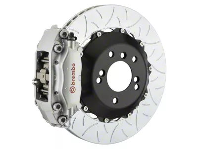 Brembo GT Series 4-Piston Rear Big Brake Kit with 13.60-Inch 2-Piece Type 3 Slotted Rotors; Silver Calipers (09-23 5.7L HEMI, V6 RWD Challenger)