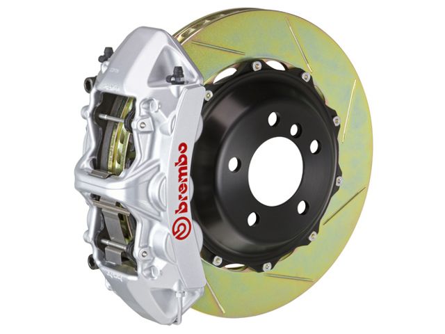 Brembo GT Series 6-Piston Front Big Brake Kit with 14-Inch 2-Piece Type 1 Slotted Rotors; Silver Calipers (11-23 5.7L HEMI, V6 Challenger)