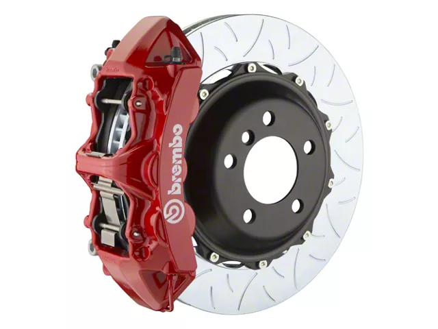 Brembo GT Series 6-Piston Front Big Brake Kit with 14-Inch 2-Piece Type 3 Slotted Rotors; Red Calipers (11-23 5.7L HEMI, V6 Challenger)