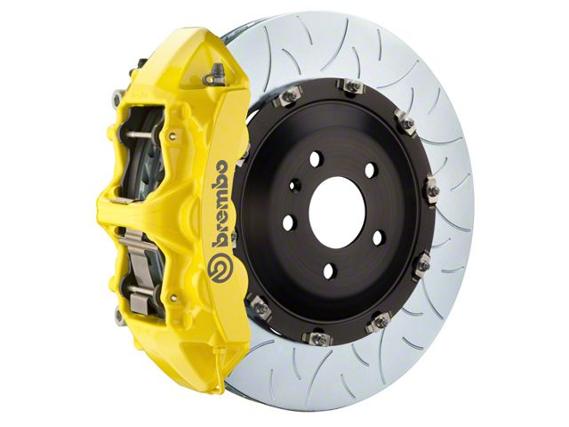 Brembo GT Series 6-Piston Front Big Brake Kit with 15-Inch 2-Piece Type 3 Slotted Rotors; Yellow Calipers (09-10 Challenger R/T)