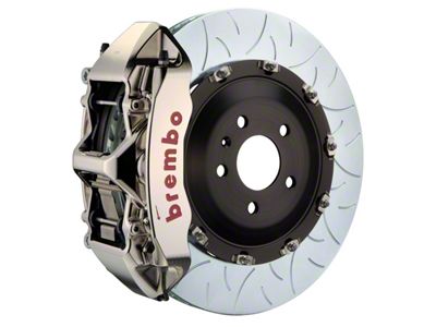 Brembo GT Series 6-Piston Front Big Brake Kit with 15-Inch 2-Piece Type 3 Slotted Rotors; Nickel Plated Calipers (09-10 Challenger R/T)