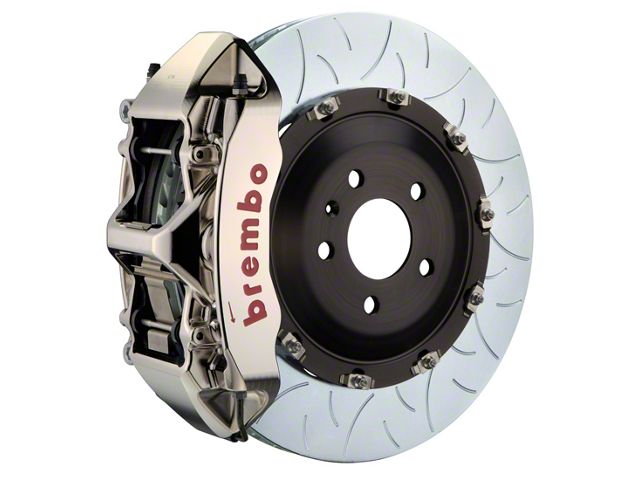 Brembo GT Series 6-Piston Front Big Brake Kit with 15-Inch 2-Piece Type 3 Slotted Rotors; Nickel Plated Calipers (08-14 Challenger SRT8)