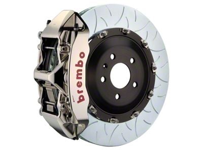 Brembo GT Series 6-Piston Front Big Brake Kit with 15-Inch 2-Piece Type 3 Slotted Rotors; Nickel Plated Calipers (11-23 5.7L HEMI Challenger)