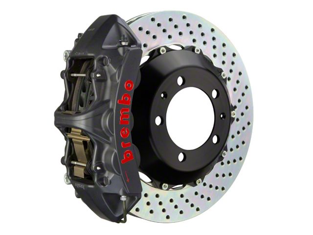 Brembo GT-S Series 6-Piston Front Big Brake Kit with 14-Inch 2-Piece Cross Drilled Rotors; Black Hard Anodized Calipers (06-10 RWD Charger, Excluding SRT8)