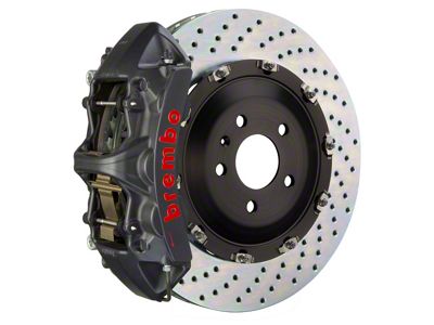 Brembo GT-S Series 6-Piston Front Big Brake Kit with 15-Inch 2-Piece Cross Drilled Rotors; Black Hard Anodized Calipers (06-10 5.7L HEMI RWD Charger)