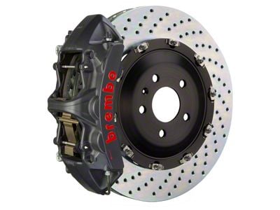 Brembo GT-S Series 6-Piston Front Big Brake Kit with 15-Inch 2-Piece Cross Drilled Rotors; Black Hard Anodized Calipers (11-23 5.7L HEMI Charger)