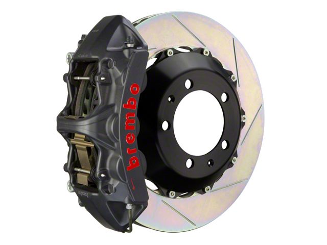 Brembo GT-S Series 6-Piston Front Big Brake Kit with 14-Inch 2-Piece Type 1 Slotted Rotors; Black Hard Anodized Calipers (11-23 5.7L HEMI, V6 Charger)