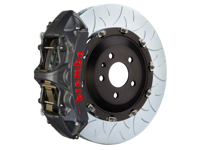 Brembo GT-S Series 6-Piston Front Big Brake Kit with 15-Inch 2-Piece Type 3 Slotted Rotors; Black Hard Anodized Calipers (06-14 Charger SRT8)