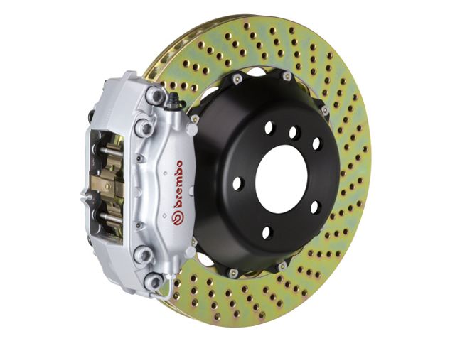Brembo GT Series 4-Piston Rear Big Brake Kit with 13.60-Inch 2-Piece Cross Drilled Rotors; Silver Calipers (06-23 5.7L HEMI, V6 RWD Charger)