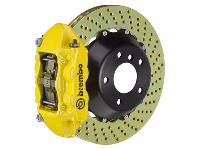 Brembo GT Series 4-Piston Rear Big Brake Kit with 15-Inch 2-Piece Cross Drilled Rotors; Yellow Calipers (06-14 Charger SRT8)