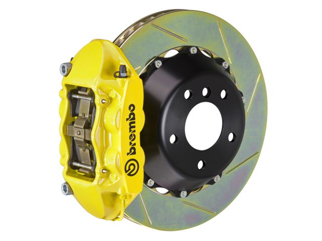 Brembo GT Series 4-Piston Rear Big Brake Kit with 15-Inch 2-Piece Type 1 Slotted Rotors; Yellow Calipers (06-14 Charger SRT8)