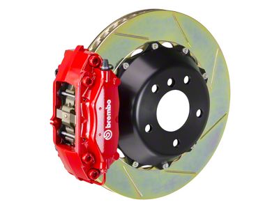 Brembo GT Series 4-Piston Rear Big Brake Kit with 13.60-Inch 2-Piece Type 1 Slotted Rotors; Red Calipers (06-23 5.7L HEMI, V6 RWD Charger)