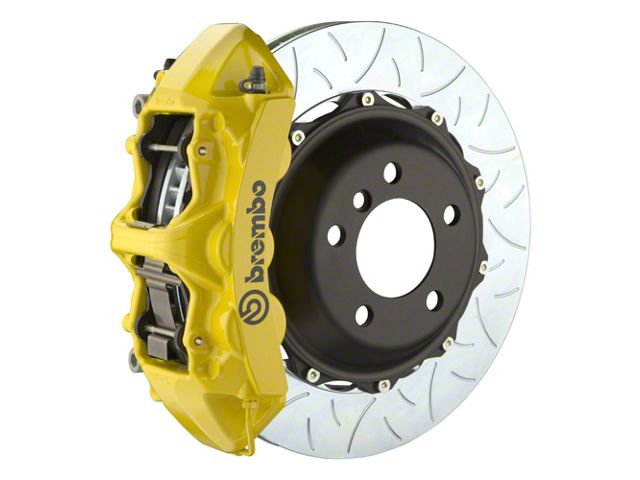Brembo GT Series 6-Piston Front Big Brake Kit with 14-Inch 2-Piece Type 3 Slotted Rotors; Yellow Calipers (06-10 RWD Charger, Excluding SRT8)