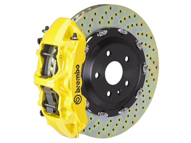 Brembo GT Series 6-Piston Front Big Brake Kit with 15-Inch 2-Piece Cross Drilled Rotors; Yellow Calipers (06-10 5.7L HEMI RWD Charger)