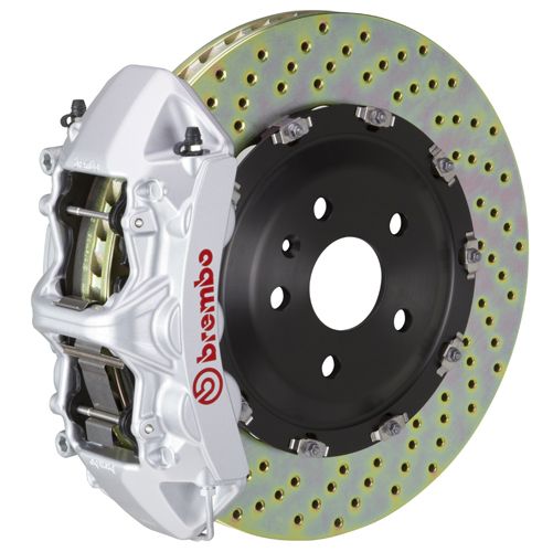 Brembo GT Series 6-Piston Front Big Brake Kit with 15-Inch 2-Piece Cross Drilled Rotors; Silver Calipers (11-23 5.7L HEMI Charger)
