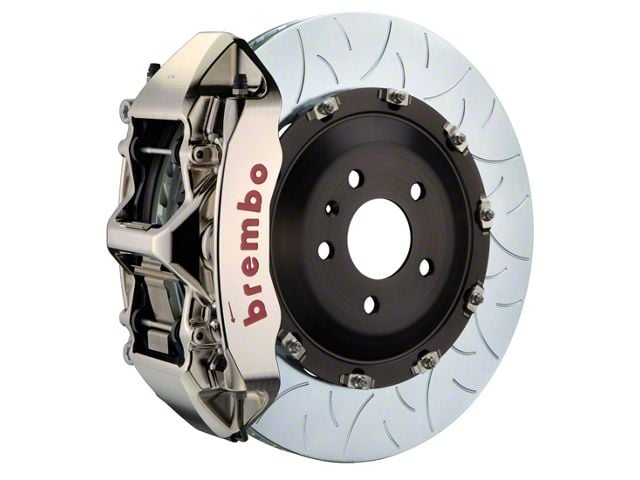 Brembo GT Series 6-Piston Front Big Brake Kit with 15-Inch 2-Piece Type 3 Slotted Rotors; Nickel Plated Calipers (06-14 Charger SRT8)