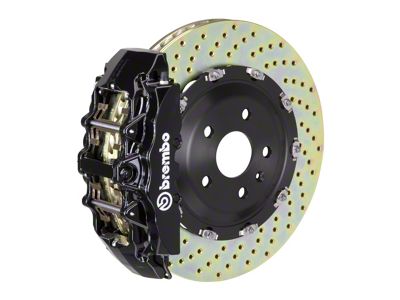 Brembo GT Series 8-Piston Front Big Brake Kit with 15-Inch 2-Piece Cross Drilled Rotors; Black Calipers (06-14 Charger SRT8)