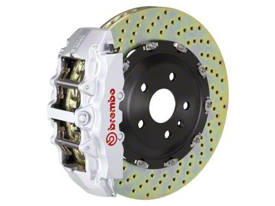 Brembo GT Series 8-Piston Front Big Brake Kit with 15-Inch 2-Piece Cross Drilled Rotors; Silver Calipers (06-14 Charger SRT8)