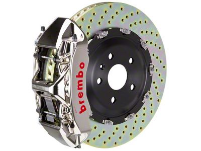 Brembo GT-R Series 6-Piston Front Big Brake Kit with 380x34mm 2-Piece Cross Drilled Rotors; Nickel Plated Calipers (20-25 Corvette C8 Stingray)
