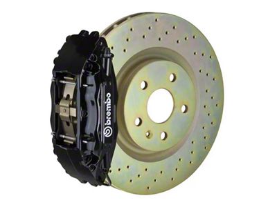 Brembo GT Series 4-Piston Front Big Brake Kit with 14-Inch 1-Piece Cross Drilled Rotors; Black Calipers (97-04 Corvette C5)