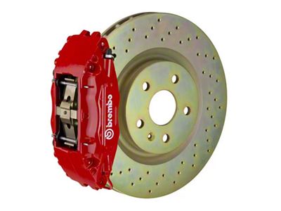 Brembo GT Series 4-Piston Front Big Brake Kit with 14-Inch 1-Piece Cross Drilled Rotors; Red Calipers (97-04 Corvette C5)