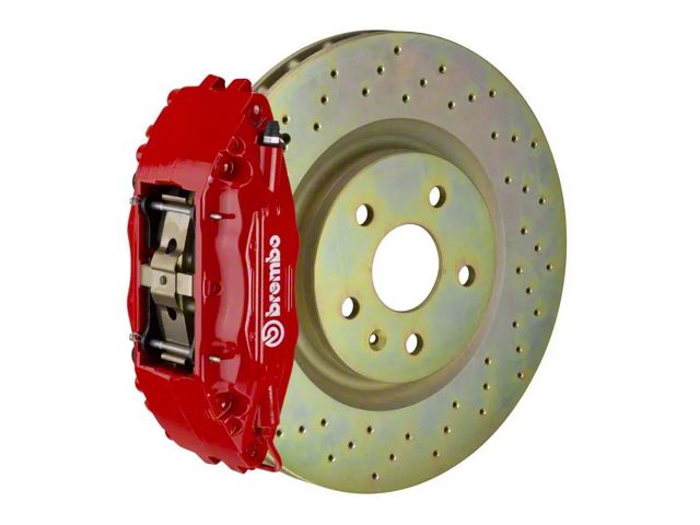 Brembo GT Series 4-Piston Front Big Brake Kit with 14-Inch 1-Piece Cross Drilled Rotors; Red Calipers (97-04 Corvette C5)
