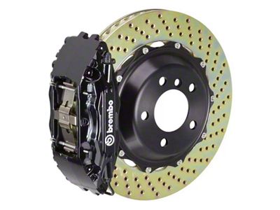 Brembo GT Series 4-Piston Front Big Brake Kit with 14-Inch 2-Piece Cross Drilled Rotors; Black Calipers (97-04 Corvette C5)