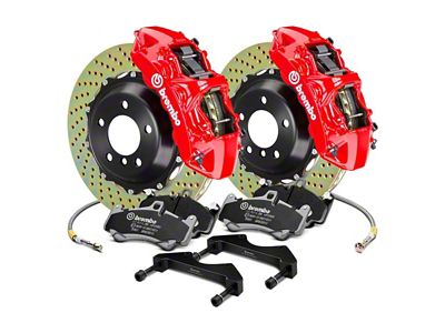 Brembo GT Series 6-Piston Front Big Brake Kit with 15-Inch 2-Piece Cross Drilled Rotors; Red Calipers (14-19 Corvette C7, Excluding Grand Sport & Z06)