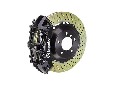 Brembo GT Series 6-Piston Front Big Brake Kit with 380x32mm 2-Piece Cross Drilled Rotors; Black Calipers (20-25 Corvette C8, Excluding Z06)
